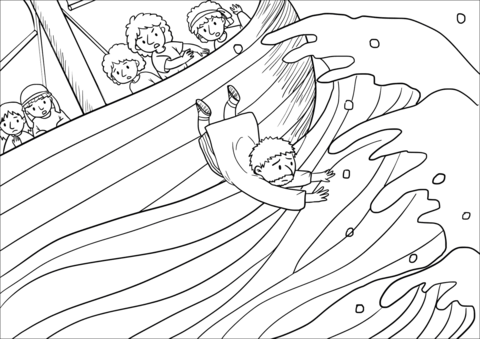 The Sailors Took Jonah And Threw Him Overboard And The Raging Sea Grew Calm Coloring Page